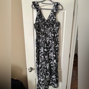 The Good Journey Elegant Black and White Cotton Floral Dress Women’s Size 14